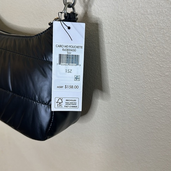 DKNY Pouchette Quilted Crossbody Cairo MD Bag Black Silver Hardware - Picture 7 of 14